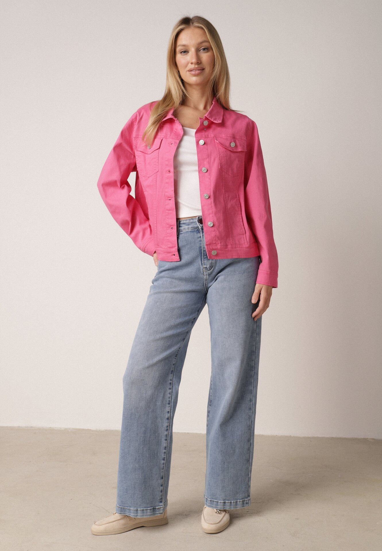 Różowa Bawełniana Kurtka Jeansowa Perimea