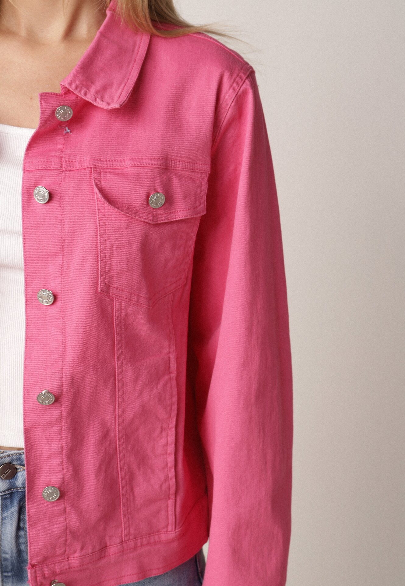 Różowa Bawełniana Kurtka Jeansowa Perimea