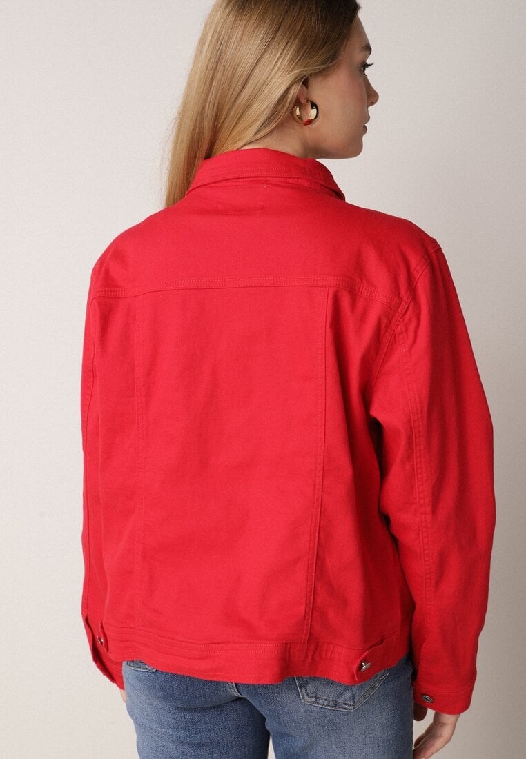 Czerwona Bawełniana Kurtka Jeansowa Perimea