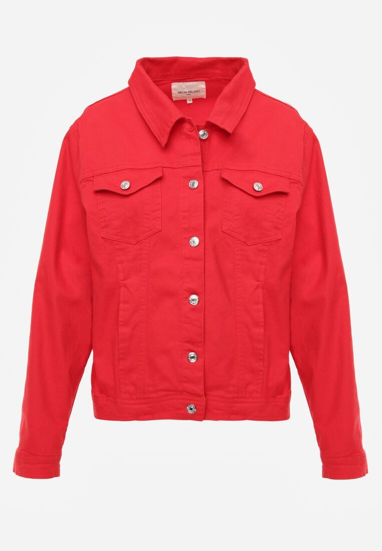 Czerwona Bawełniana Kurtka Jeansowa Perimea