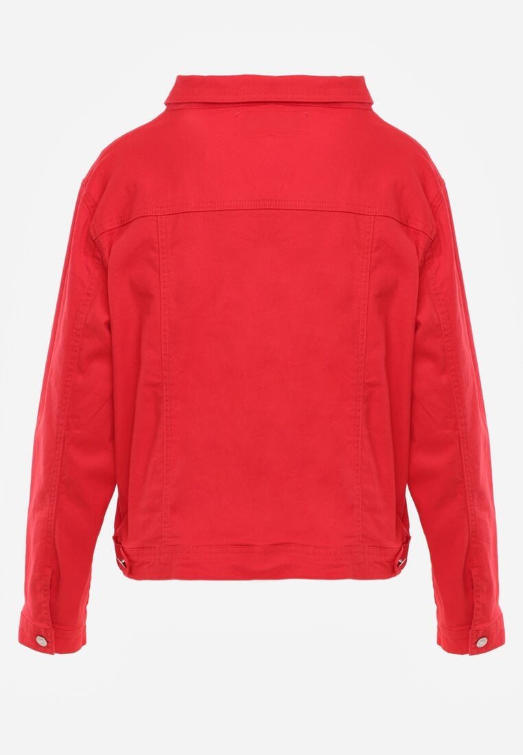 Czerwona Bawełniana Kurtka Jeansowa Perimea