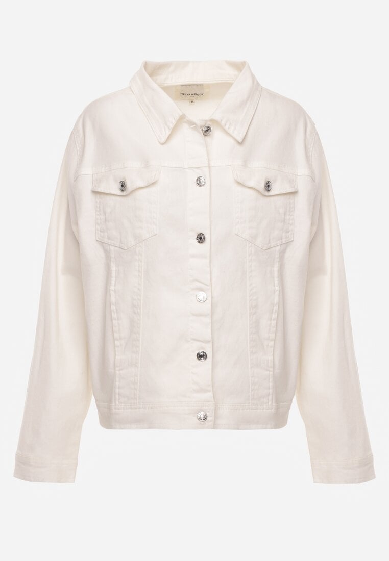 Biała Bawełniana Kurtka Jeansowa Perimea