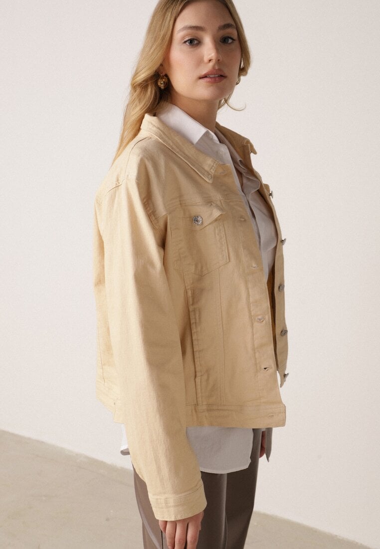 Beżowa Bawełniana Kurtka Jeansowa Perimea