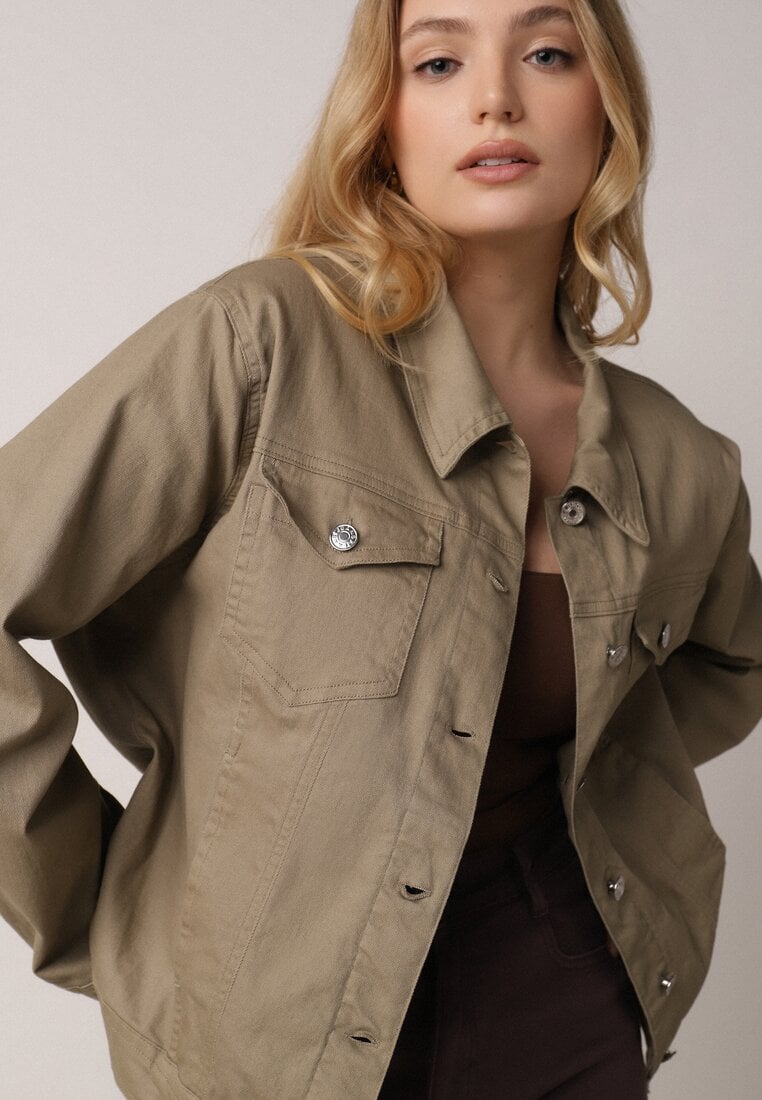 Ciemnobeżowa Bawełniana Kurtka Jeansowa Perimea