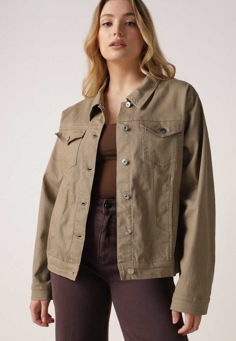 Ciemnobeżowa Bawełniana Kurtka Jeansowa Perimea