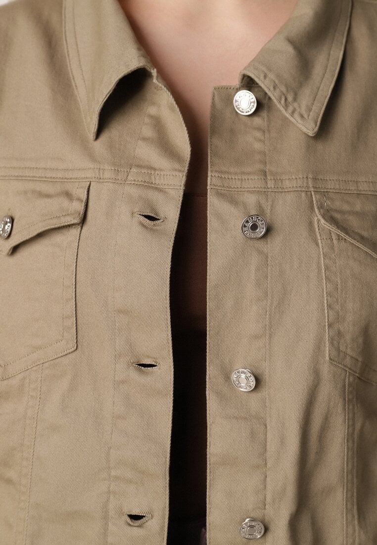 Ciemnobeżowa Bawełniana Kurtka Jeansowa Perimea