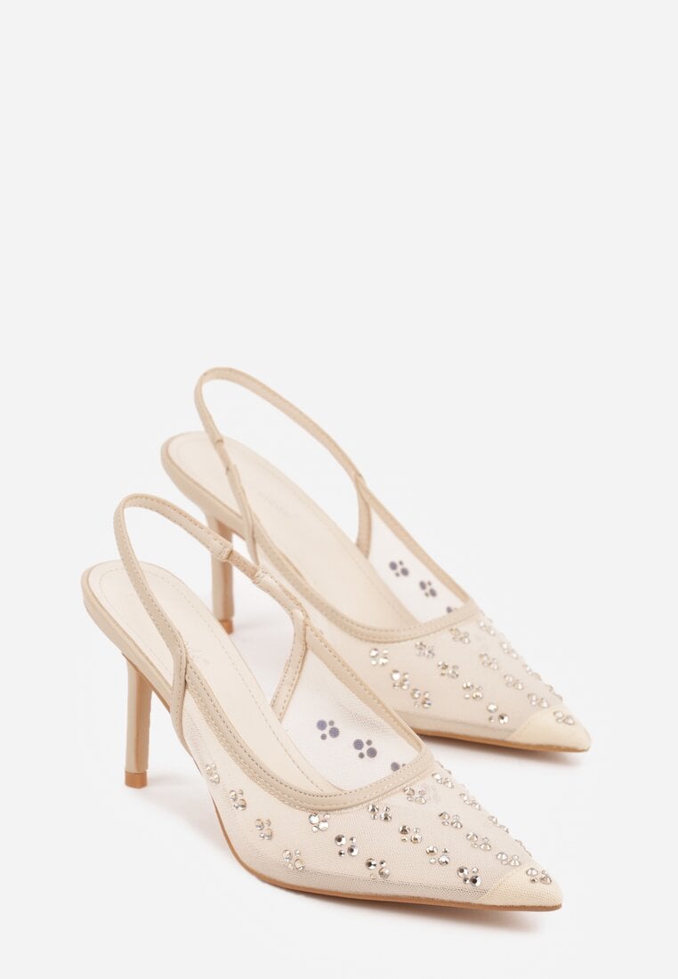 Złote Siateczkowe Sandały Slingback na Szpilce z Cyrkoniami Eshirvyn