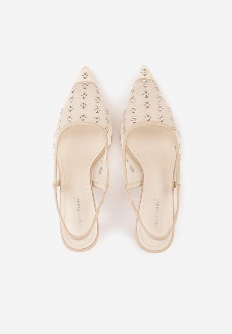 Złote Siateczkowe Sandały Slingback na Szpilce z Cyrkoniami Eshirvyn