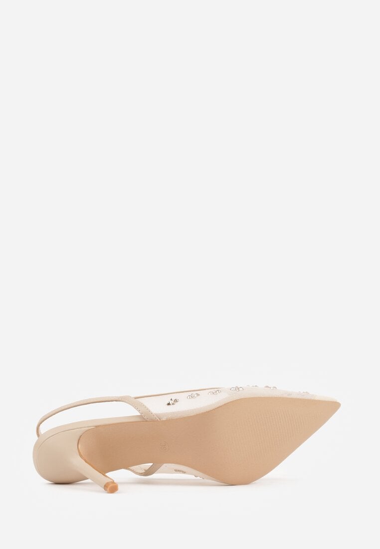 Złote Siateczkowe Sandały Slingback na Szpilce z Cyrkoniami Eshirvyn