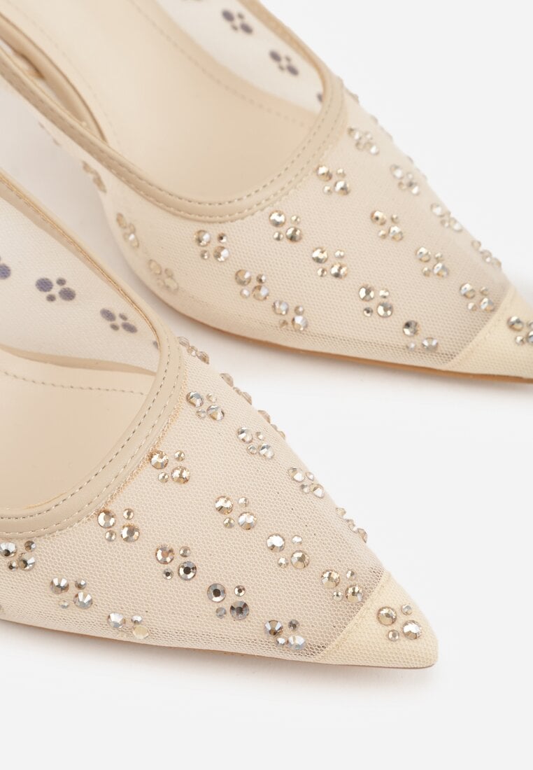 Złote Siateczkowe Sandały Slingback na Szpilce z Cyrkoniami Eshirvyn