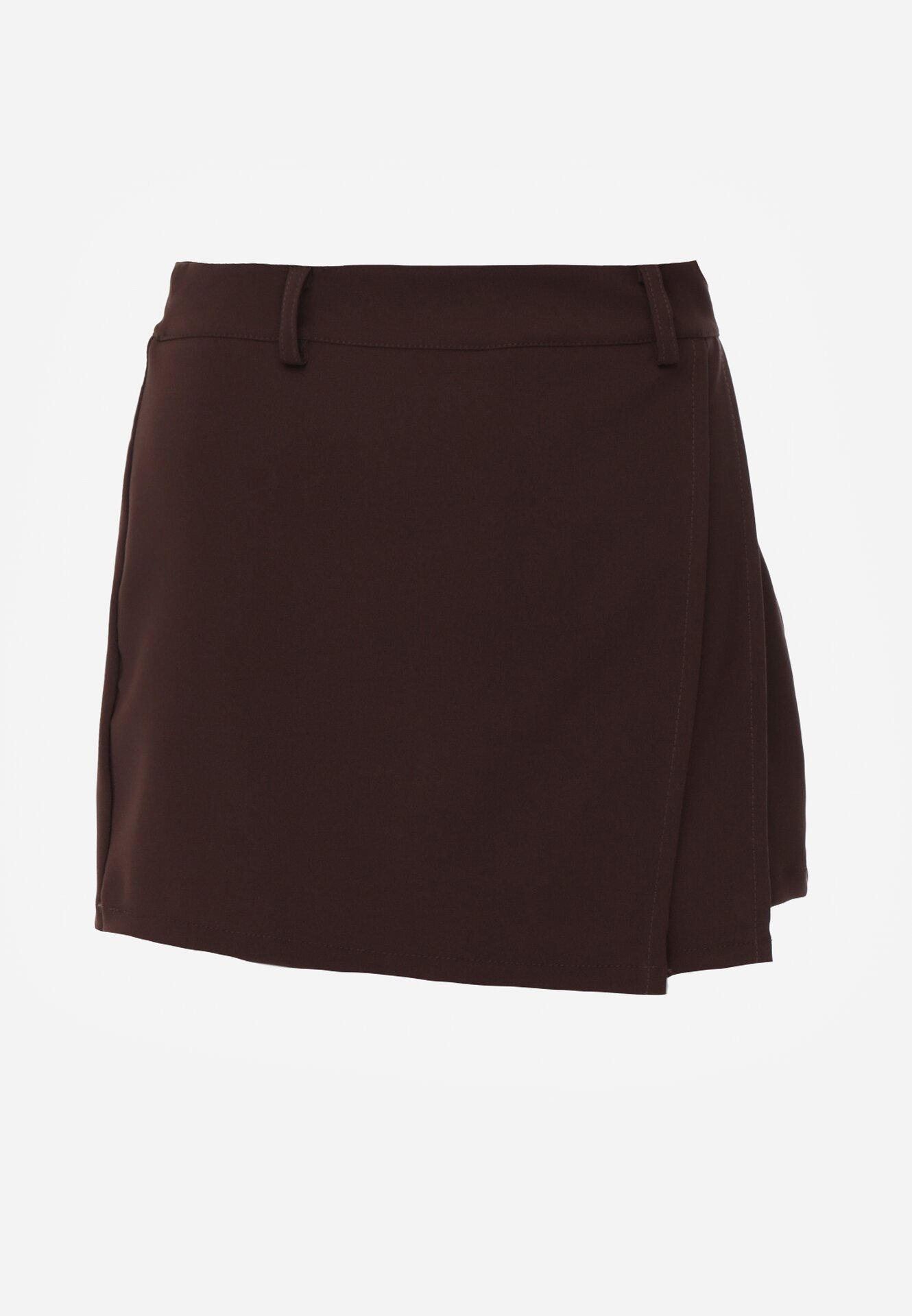 Brązowe Eleganckie Spódnico-Szorty z Wysokim Stanem o Asymetrycznym Kroju Tinalina