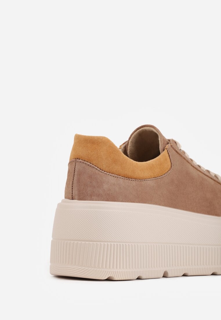 Brązowe Zamszowe Sneakersy na Grubej Podeszwie Latella