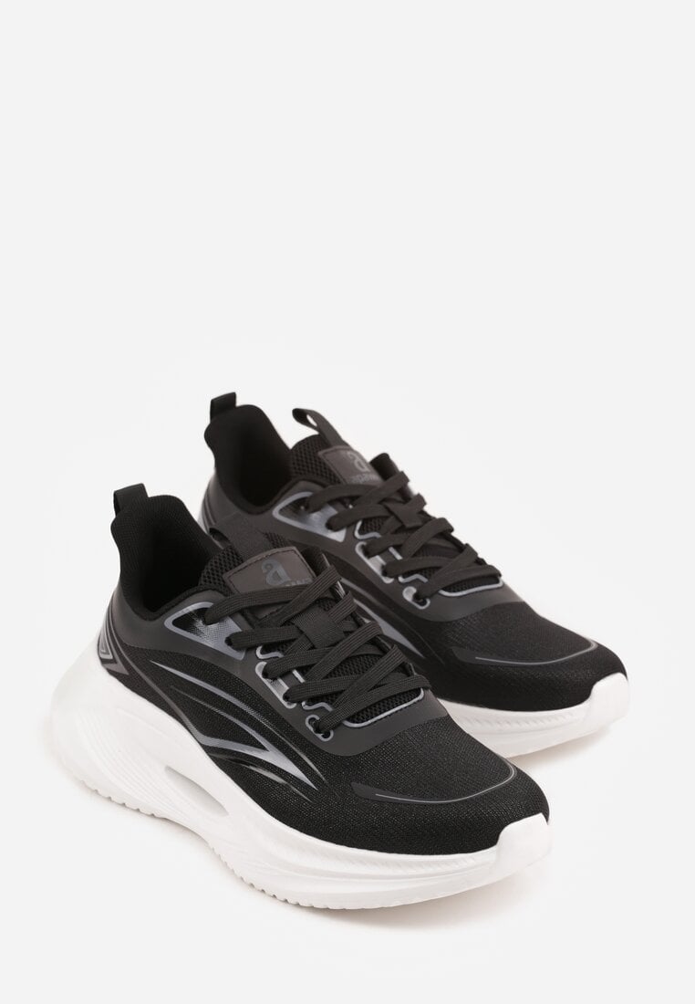 Czarne Sneakersy na Grubej Podeszwie z Geometrycznym Motywem Nedaneira