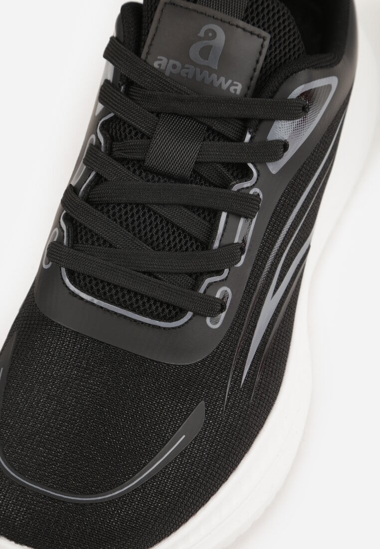 Czarne Sneakersy na Grubej Podeszwie z Geometrycznym Motywem Nedaneira