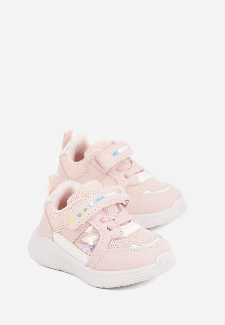 Różowe Buty Sportowe Sneakersy na Grubej Podeszwie z Metalicznymi Ozdobami Salanore