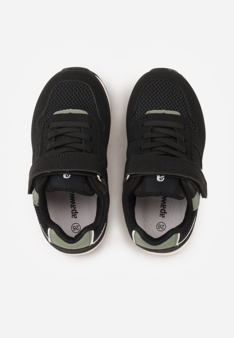 Czarne Buty Sportowe Sneakersy ze Skórzaną Wkładką i Siateczkowymi Wstawkami Phaethiax