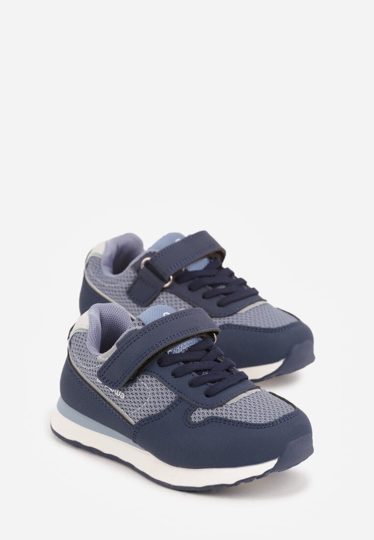 Granatowe Buty Sportowe Sneakersy ze Skórzaną Wkładką i Siateczkowymi Wstawkami Phaethiax