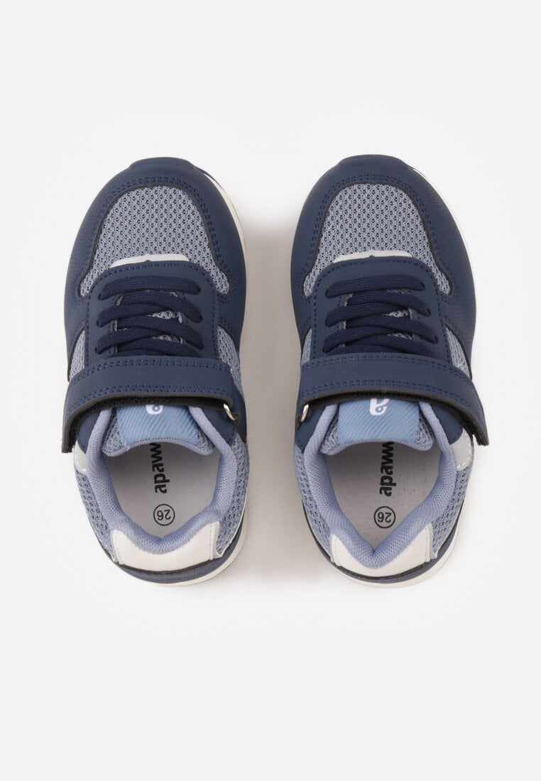 Granatowe Buty Sportowe Sneakersy ze Skórzaną Wkładką i Siateczkowymi Wstawkami Phaethiax