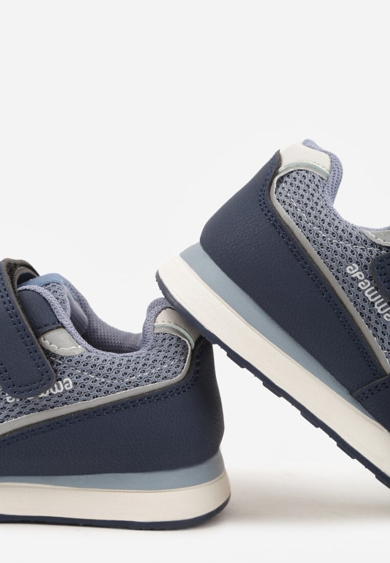 Granatowe Buty Sportowe Sneakersy ze Skórzaną Wkładką i Siateczkowymi Wstawkami Phaethiax