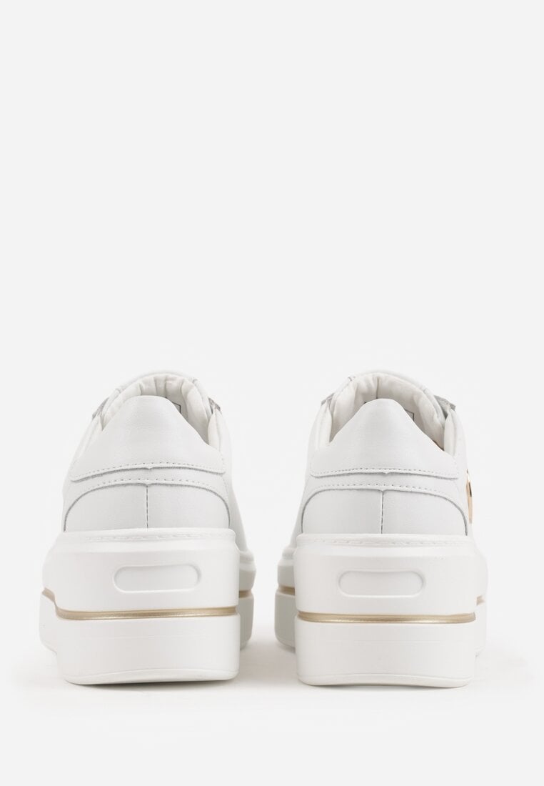 Białe Sneakersy na Koturnie ze Skóry Naturalnej z Ozdobami Cnassophe