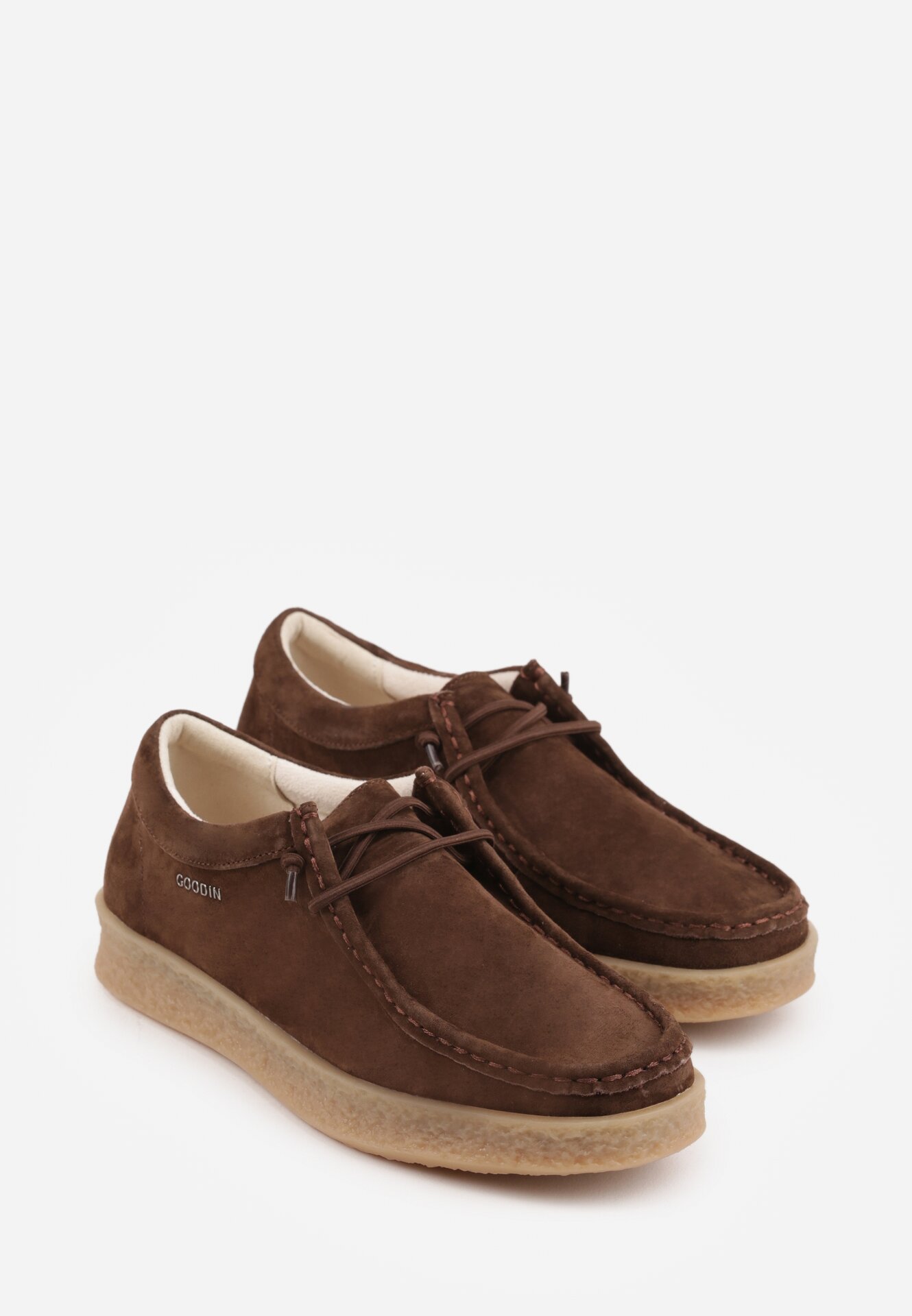 Brązowe Zamszowe Półbuty ze Skórzaną Wkładką i Ozdobnymi Przeszyciami Olenos