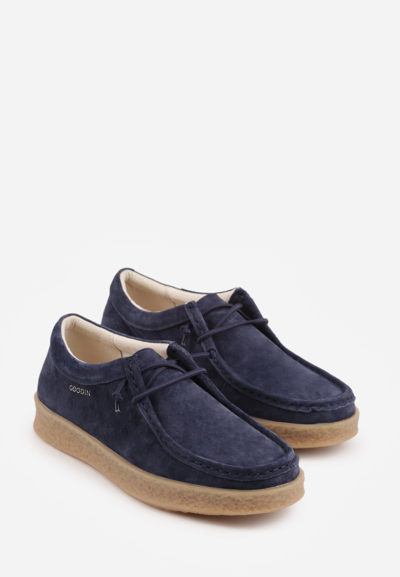 Granatowe Zamszowe Półbuty ze Skórzaną Wkładką i Ozdobnymi Przeszyciami Olenos