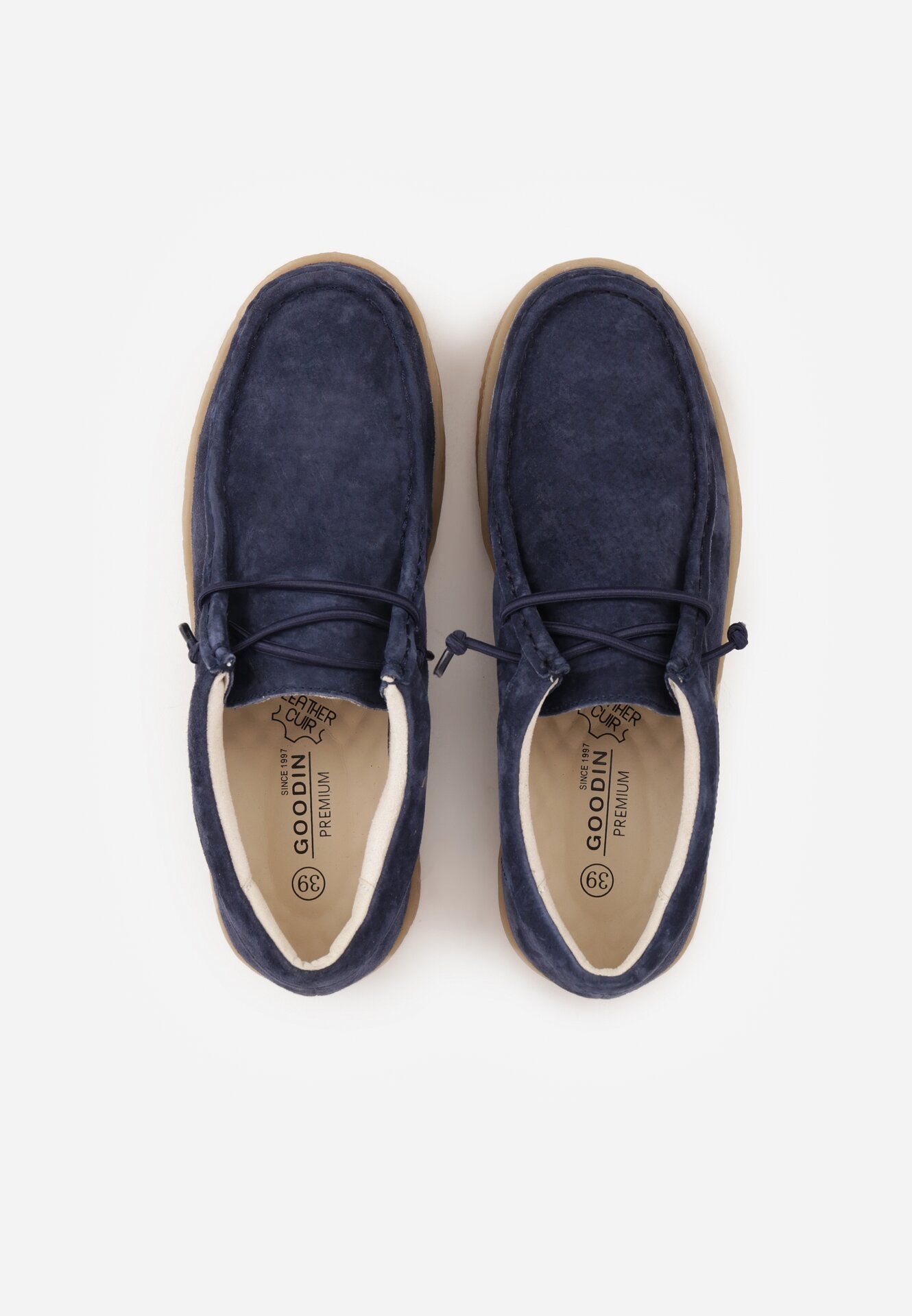 Granatowe Zamszowe Półbuty ze Skórzaną Wkładką i Ozdobnymi Przeszyciami Olenos