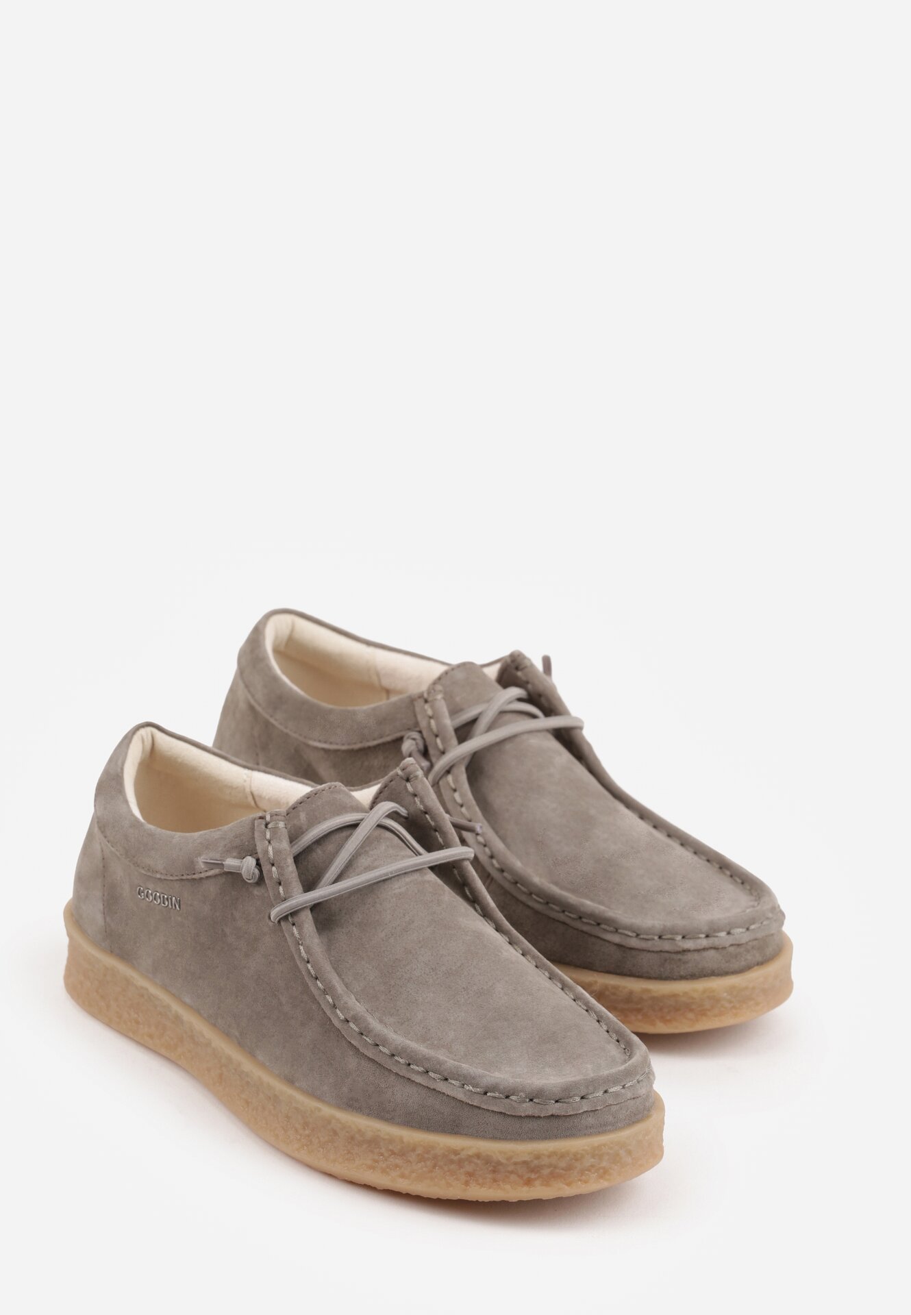 Ciemnobeżowe Zamszowe Półbuty ze Skórzaną Wkładką i Ozdobnymi Przeszyciami Olenos