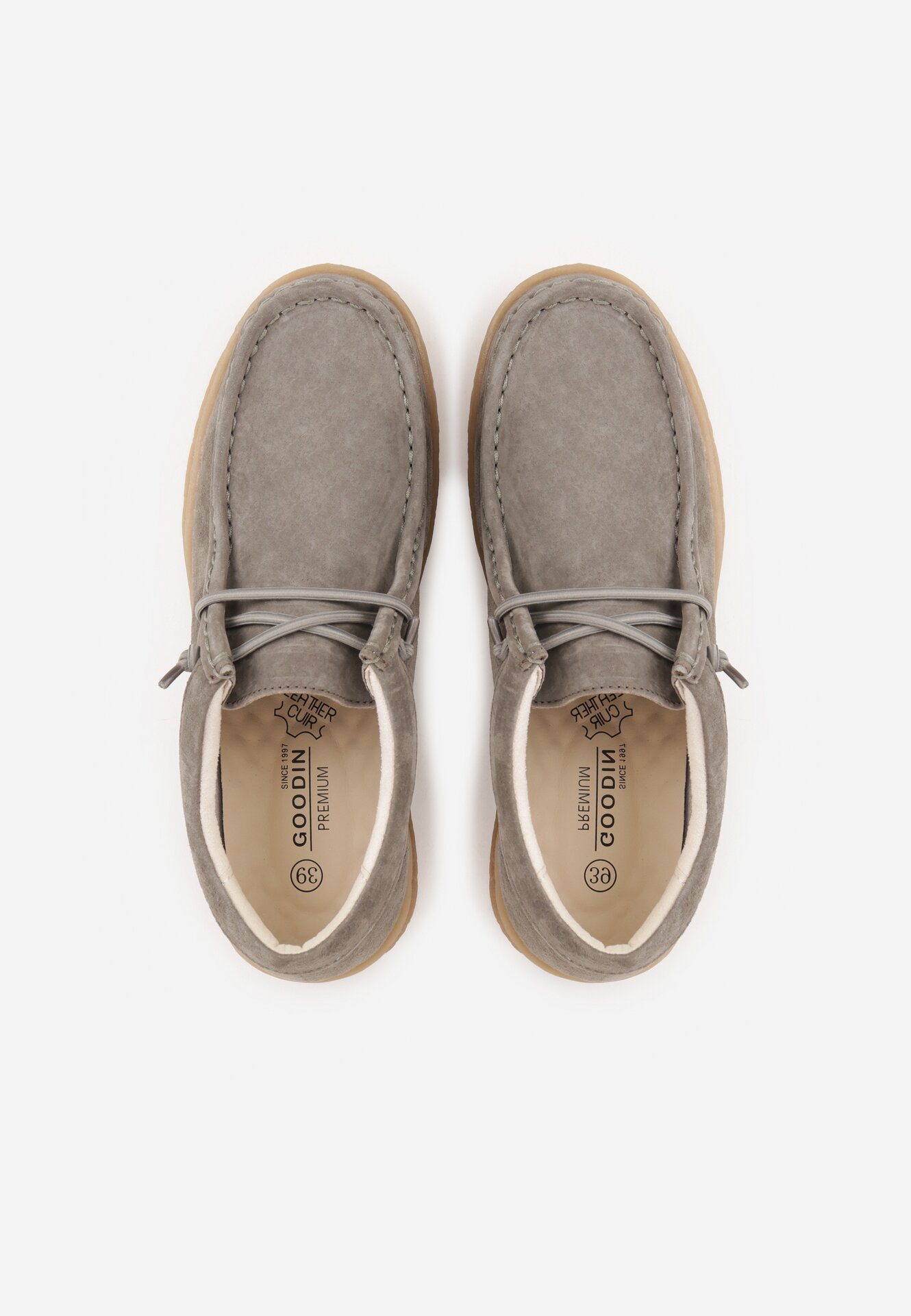 Ciemnobeżowe Zamszowe Półbuty ze Skórzaną Wkładką i Ozdobnymi Przeszyciami Olenos