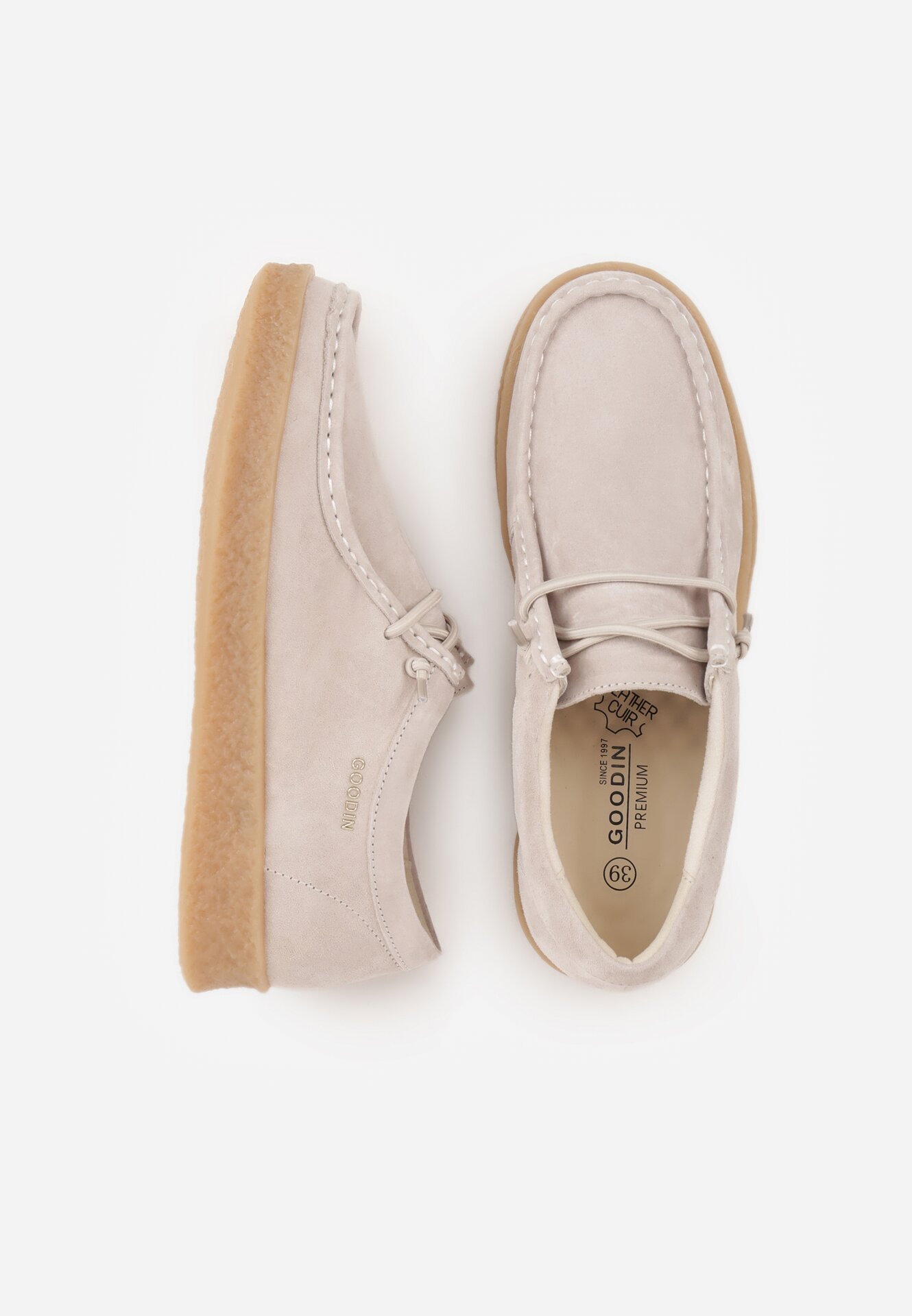 Beżowe Zamszowe Półbuty ze Skórzaną Wkładką i Ozdobnymi Przeszyciami Olenos