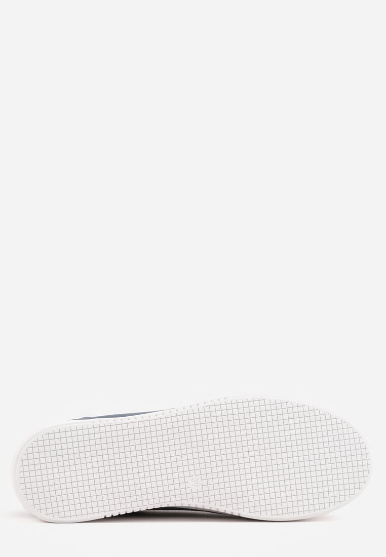 Niebieskie Sneakersy ze Skóry Naturalnej na Grubej Podeszwie z Metaliczną Ozdobą Sabypise