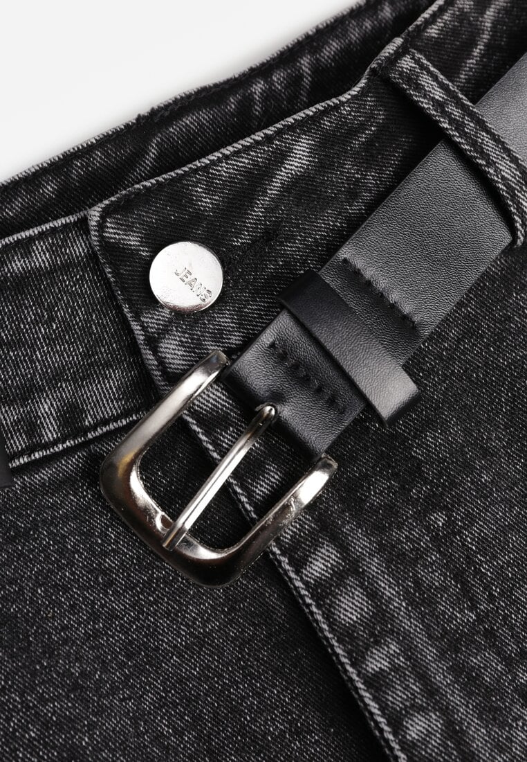 Czarna Bawełniana Spódnica Denimowa o Kroju Syrenki z Paskiem Agenia