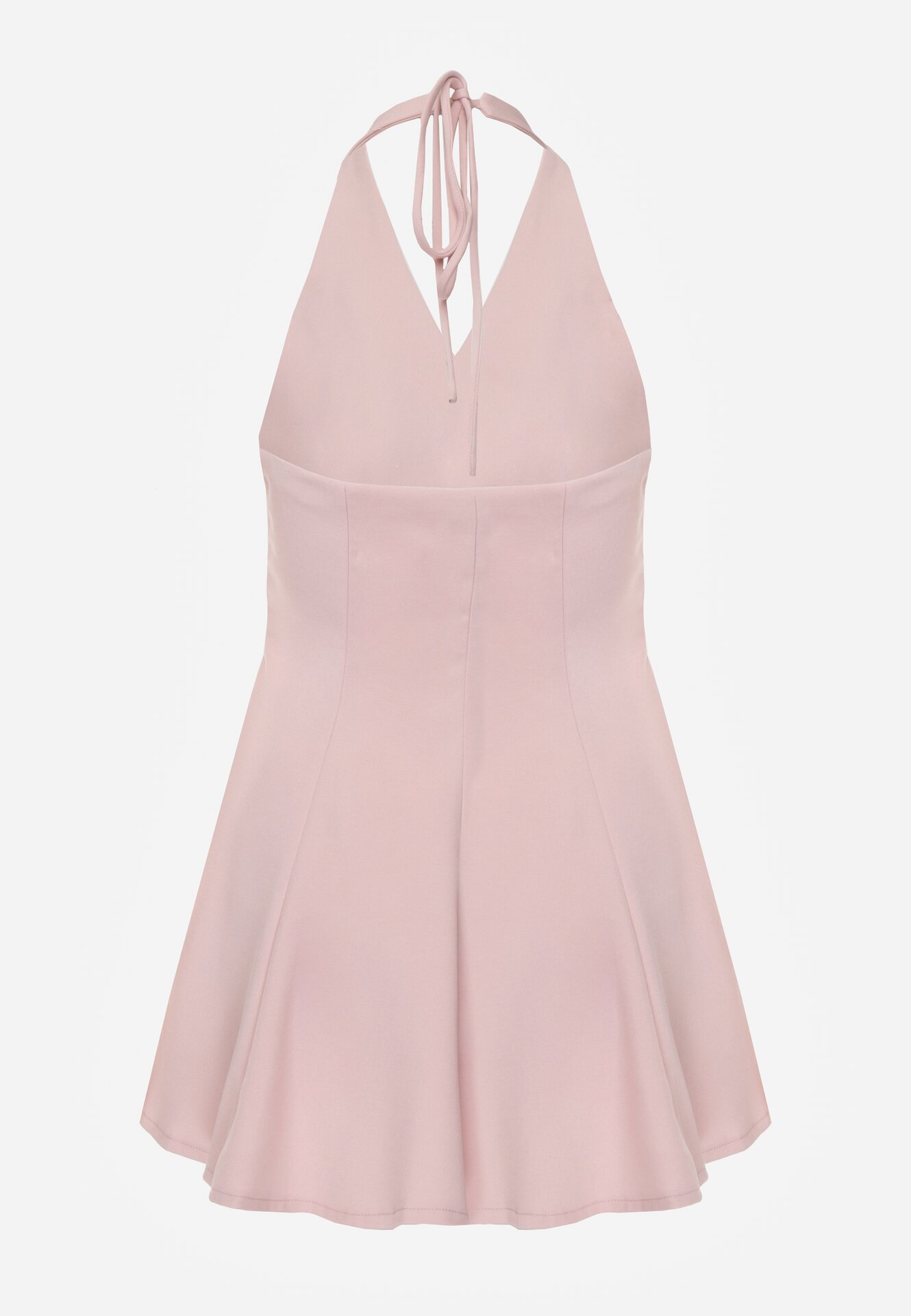 Różowa Sukienka Taliowana Wiązana na Szyi z Ozdobnymi Guzikami Cilamene