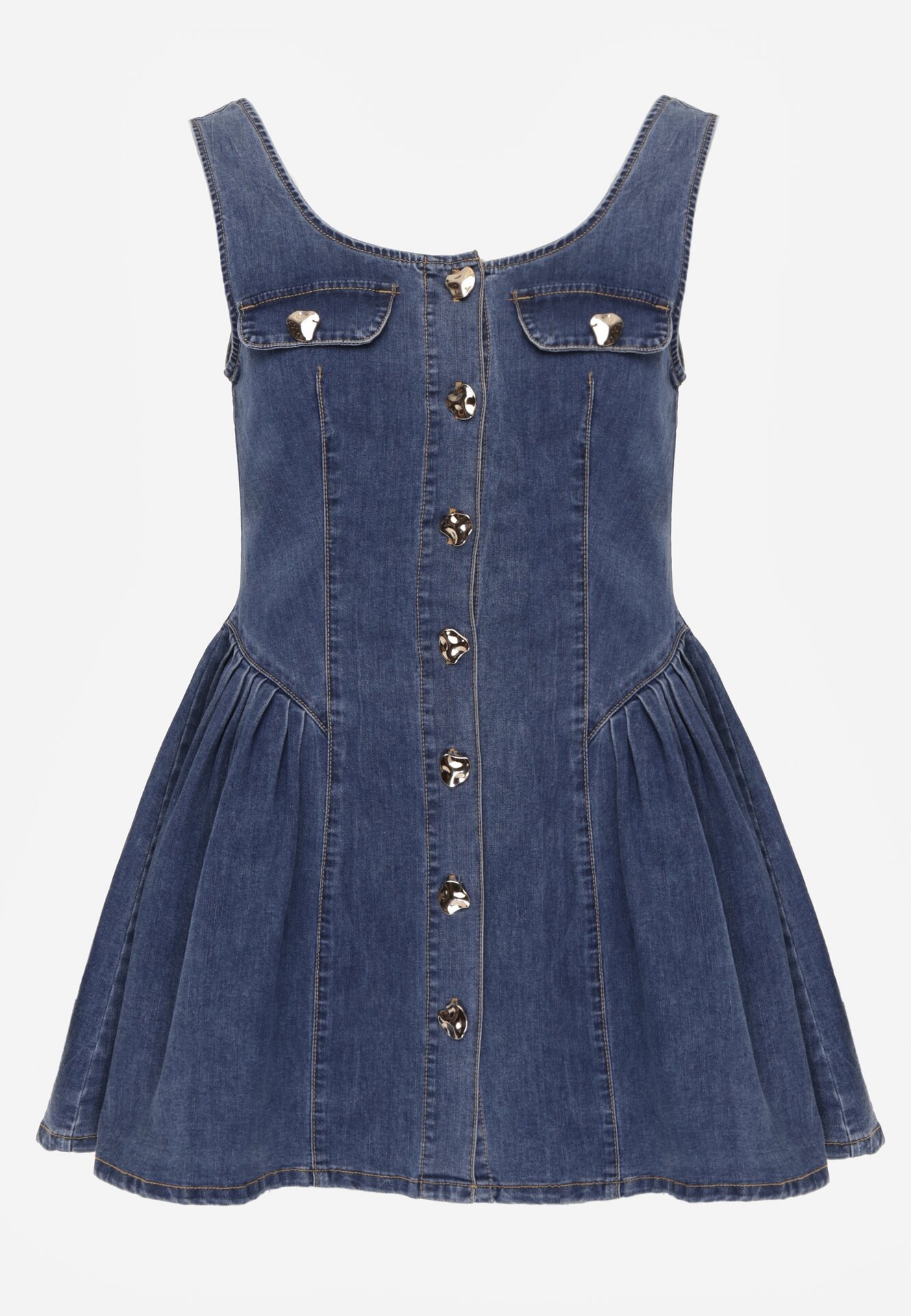 Niebieska Jeansowa Sukienka z Bawełny o Rozkloszowanym Kroju z Guzikami Nikesilea