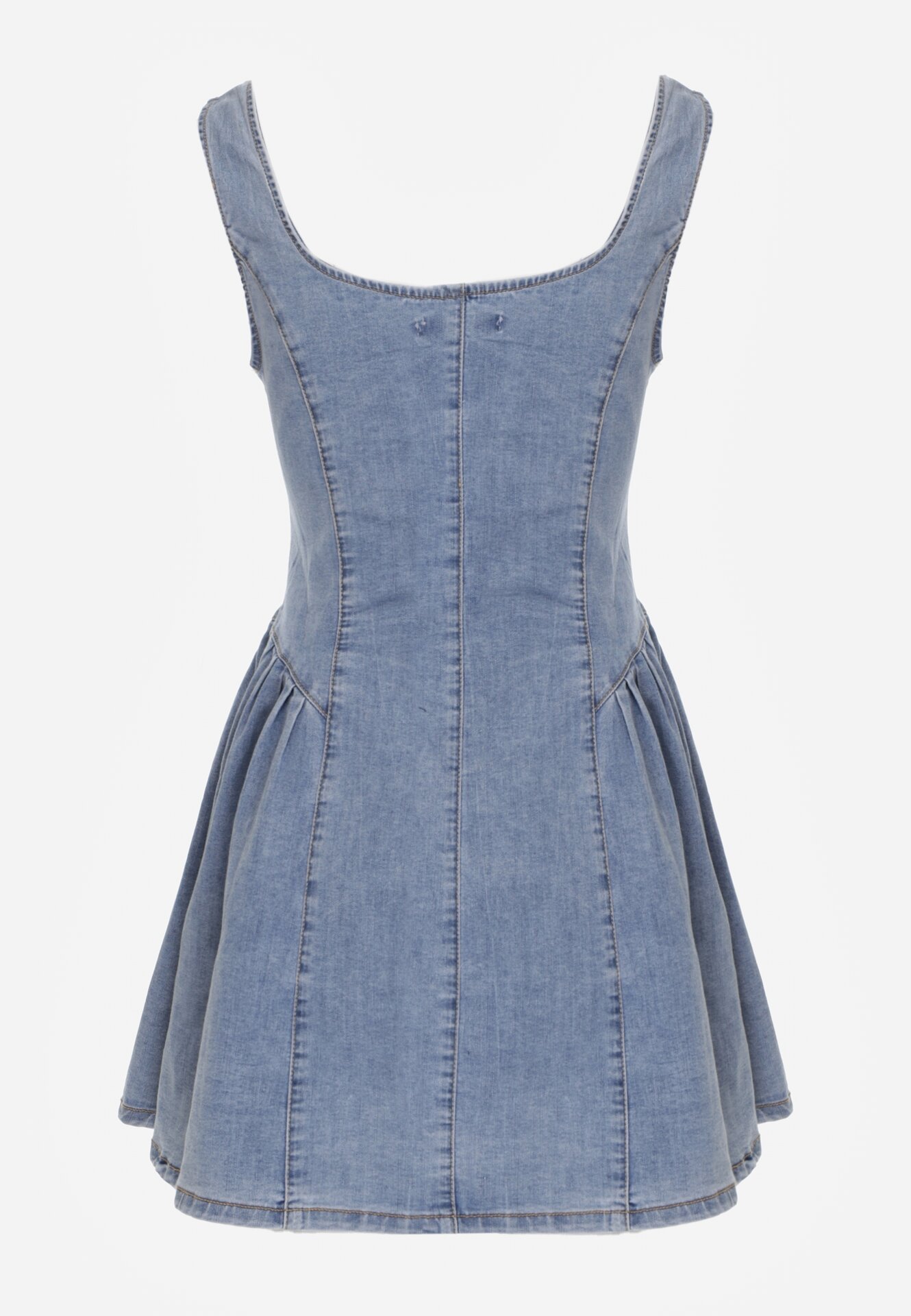 Jasnoniebieska Jeansowa Sukienka z Bawełny o Rozkloszowanym Kroju z Guzikami Nikesilea