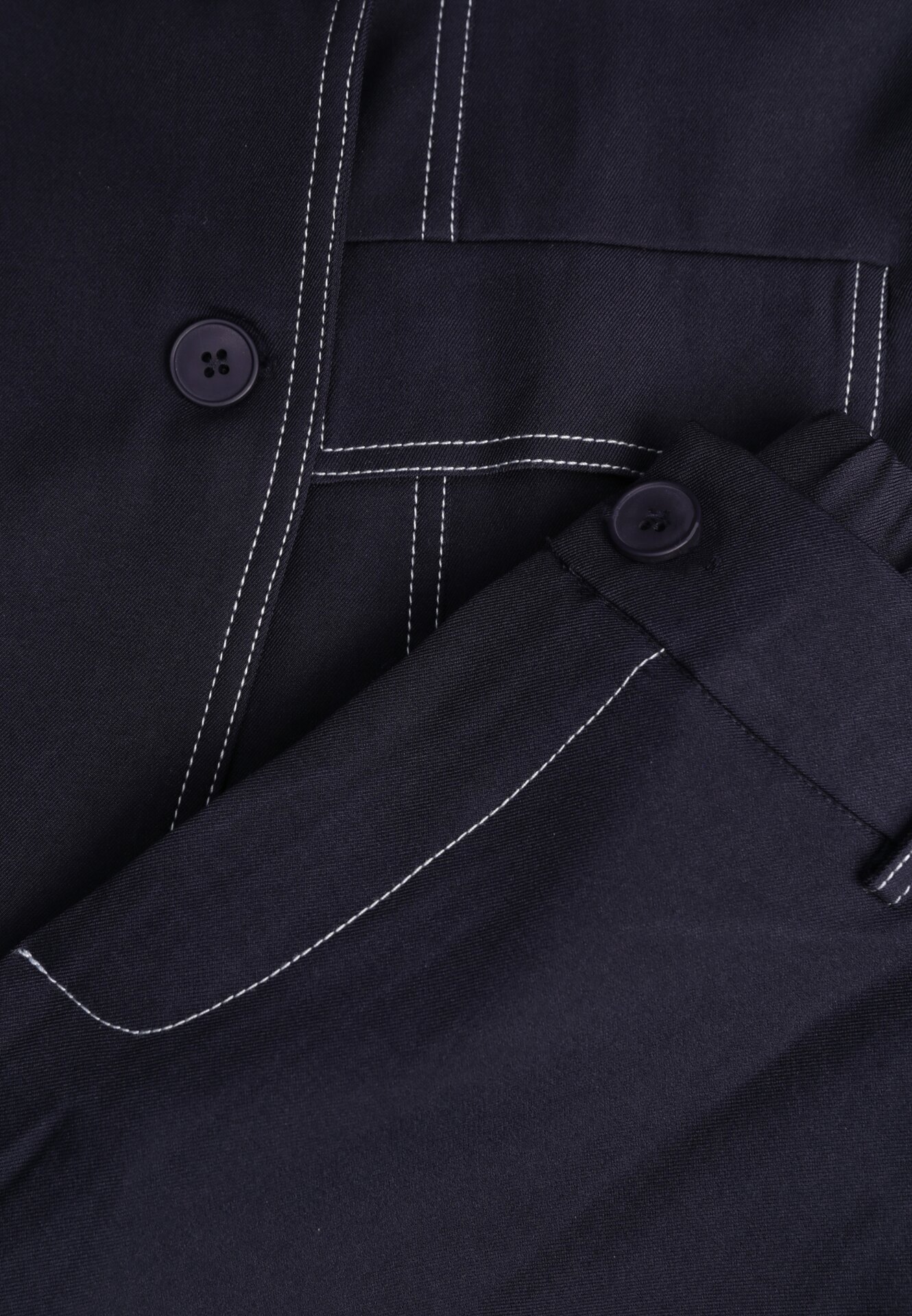 Granatowy Komplet Garniturowy Kamizelka z Paskiem i Szerokie Spodnie Zina