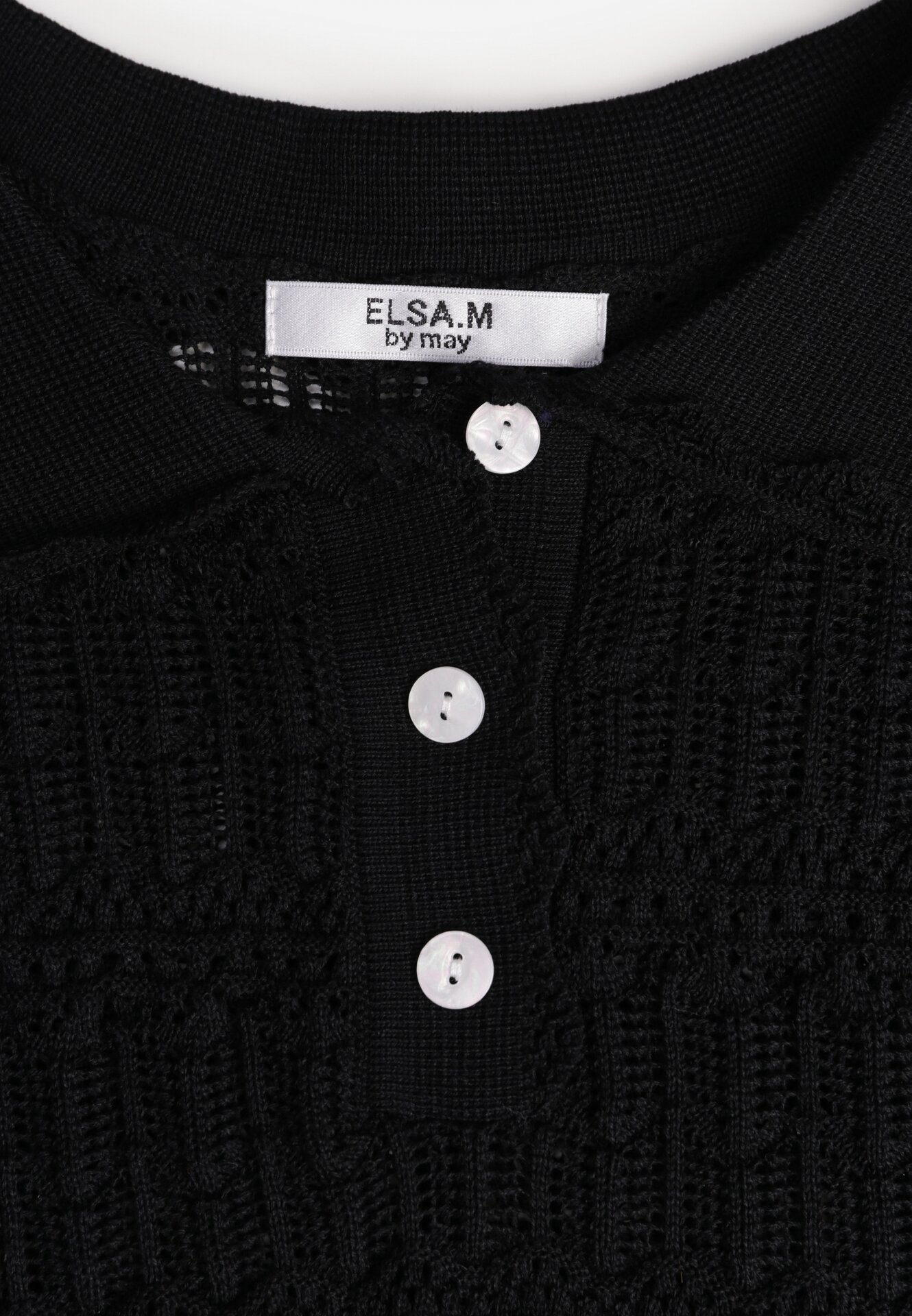 Czarna Szydełkowa Bluzka z Wiskozy z Guzikami i Kołnierzykiem Calime