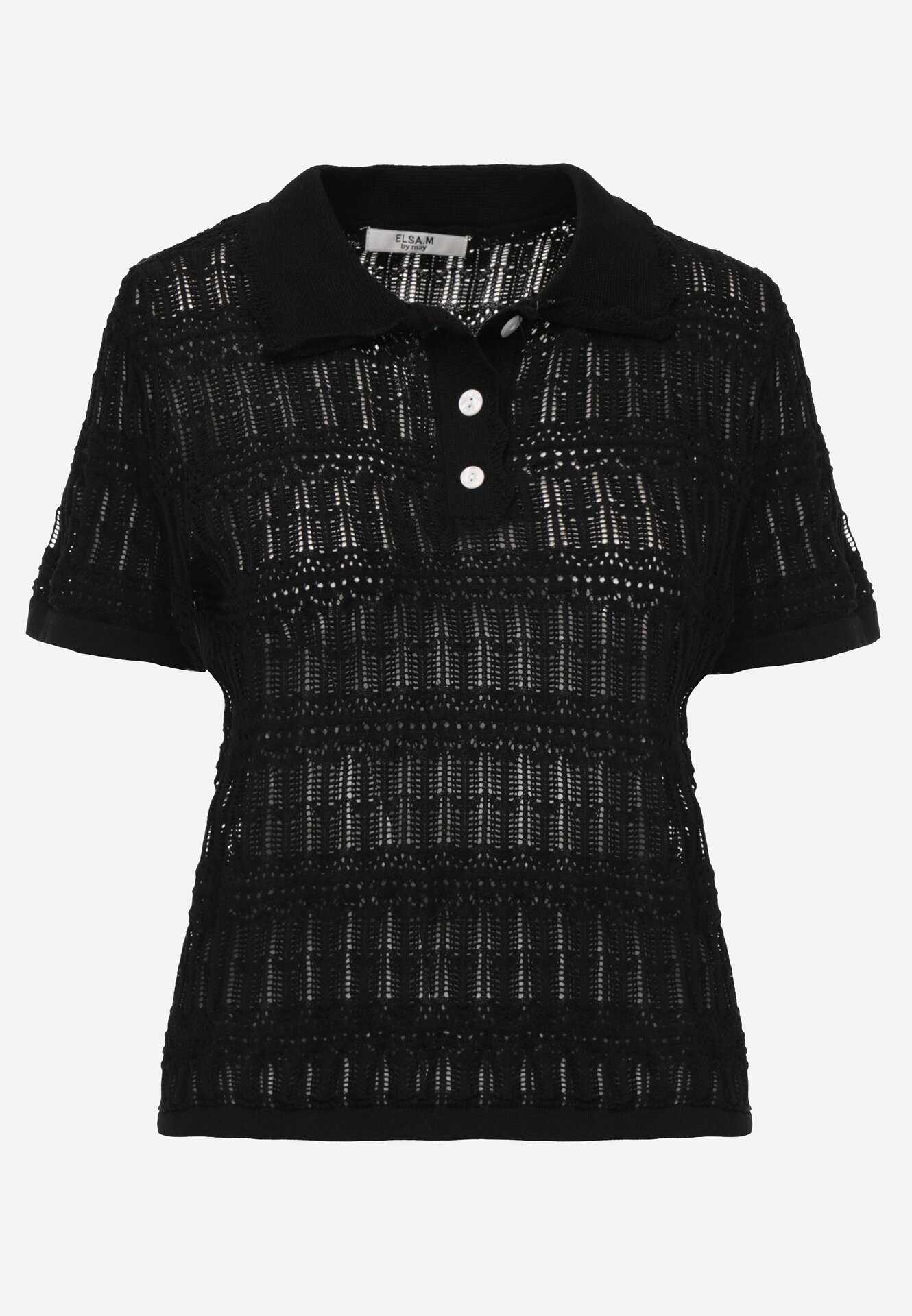 Czarna Szydełkowa Bluzka z Wiskozy z Guzikami i Kołnierzykiem Calime