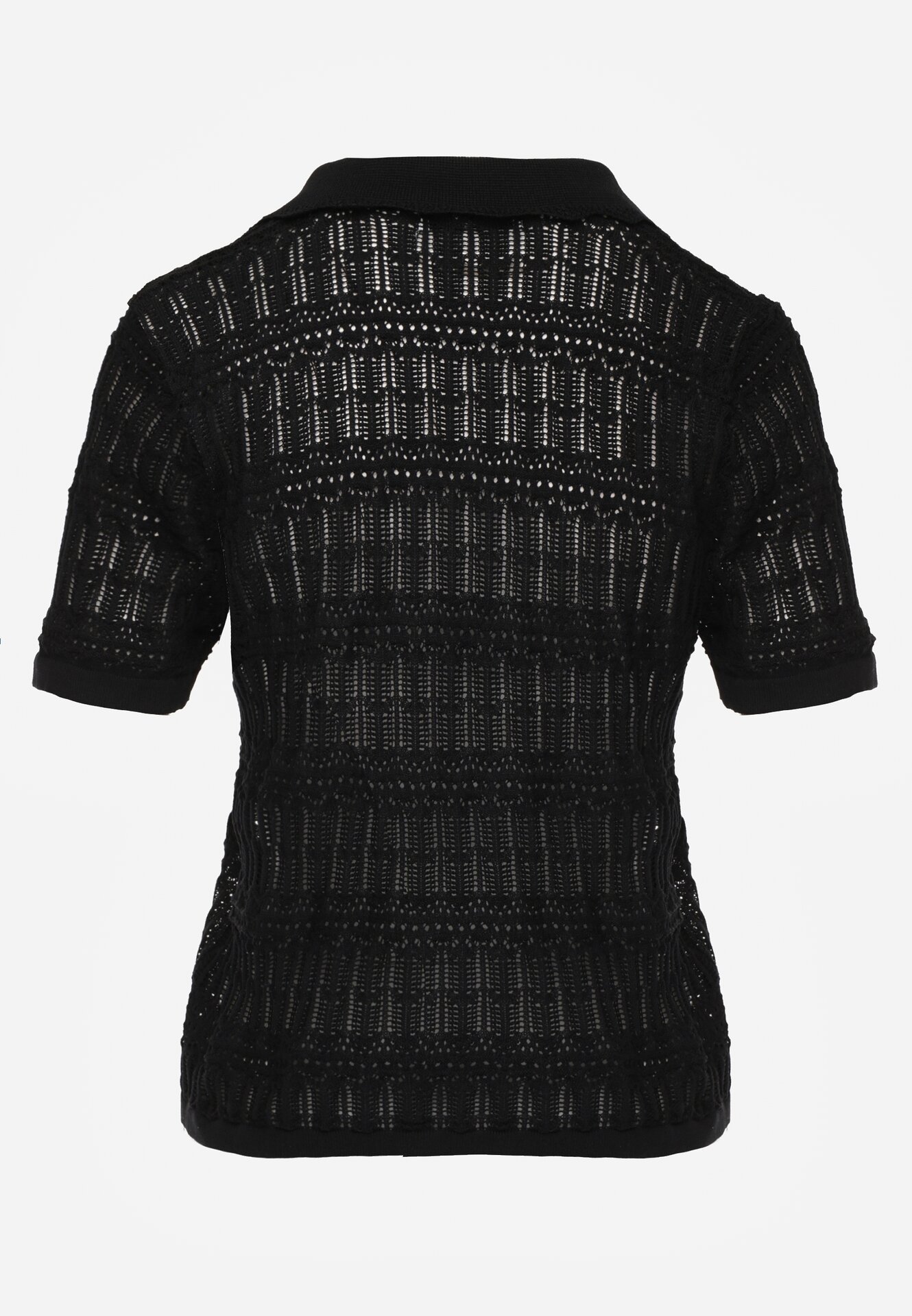 Czarna Szydełkowa Bluzka z Wiskozy z Guzikami i Kołnierzykiem Calime