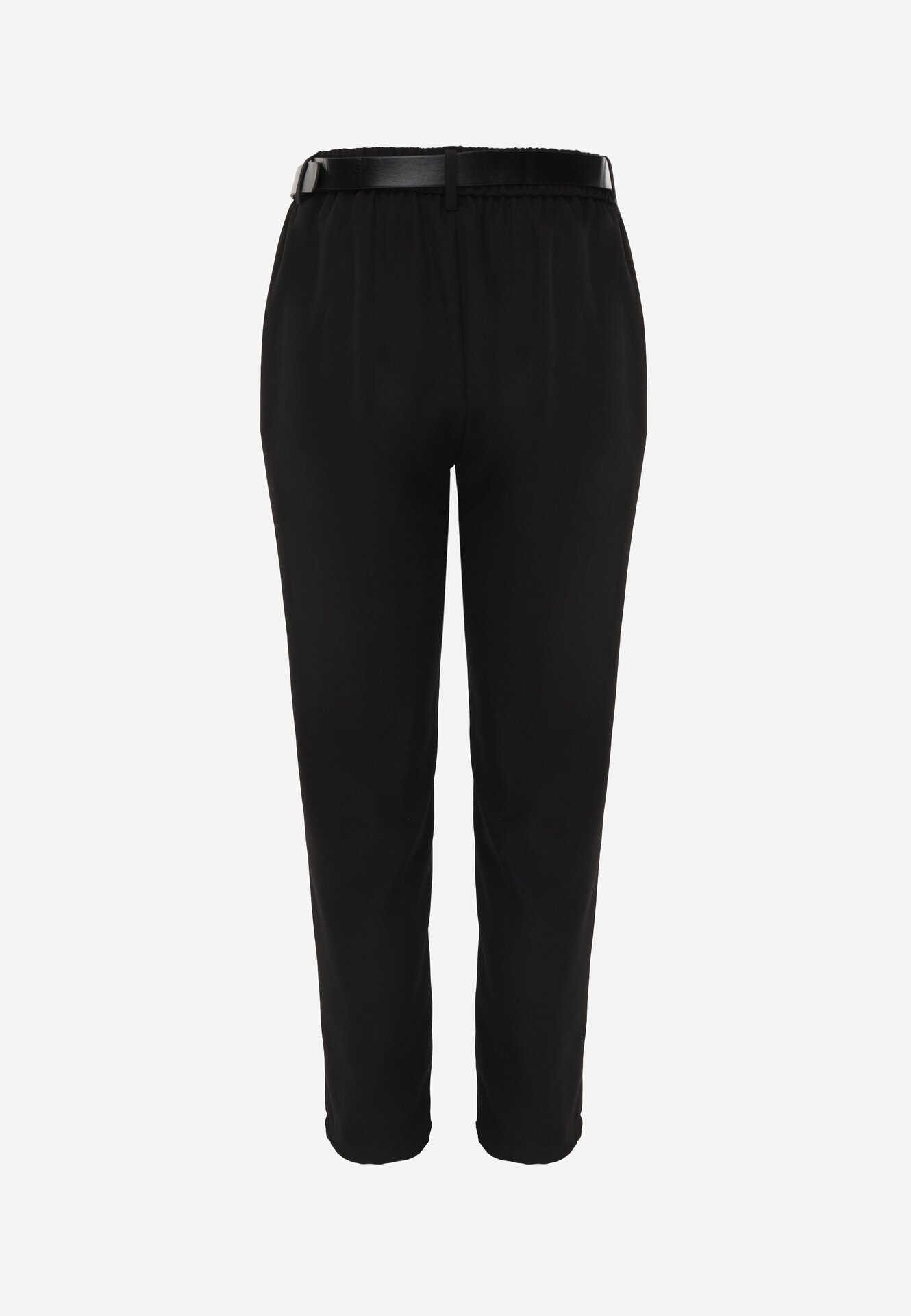 Czarne Eleganckie Spodnie Cygaretki z Wysokim Stanem i Paskiem z Klamerką Diminas