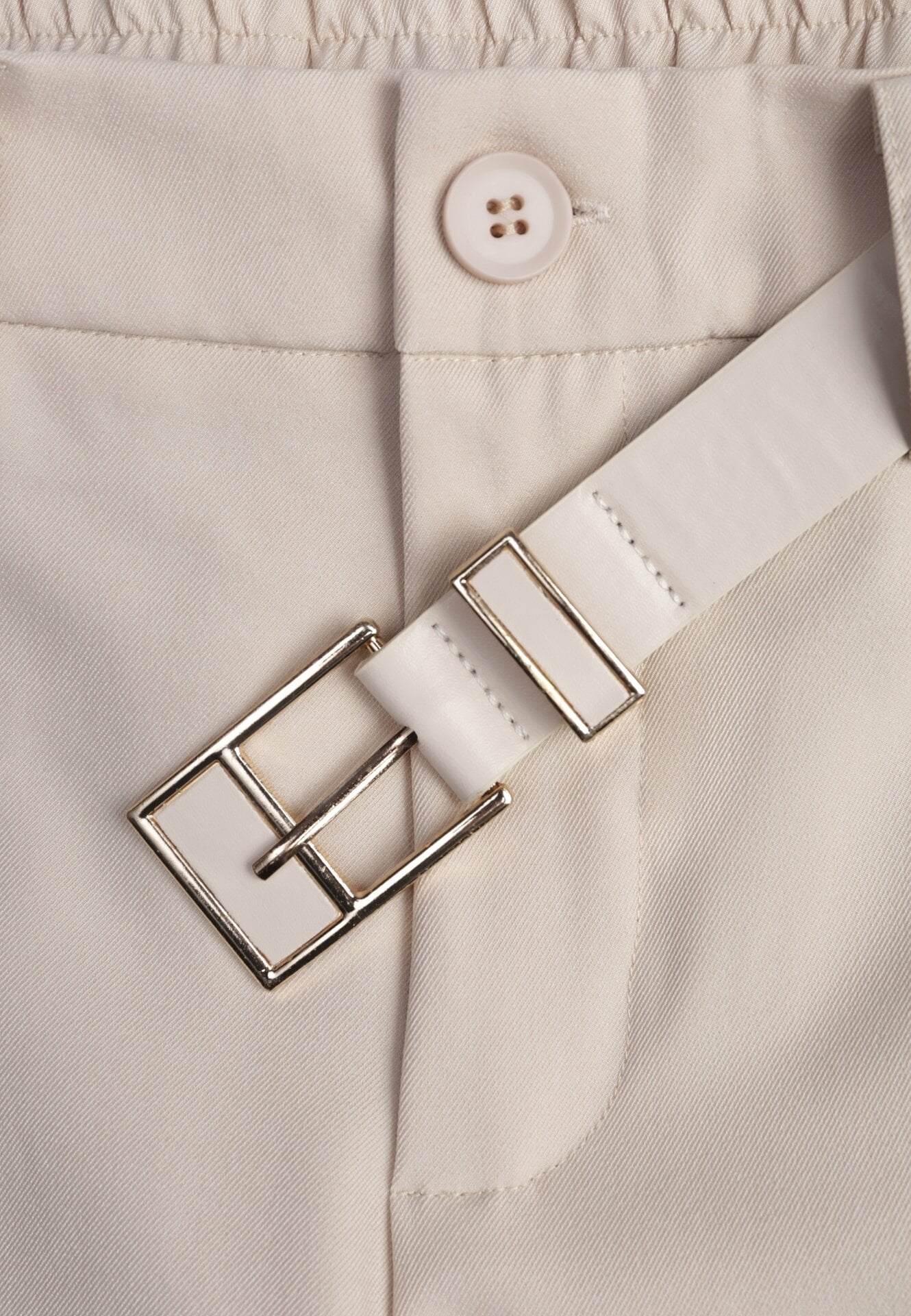 Beżowe Eleganckie Spodnie Cygaretki z Wysokim Stanem i Paskiem z Klamerką Diminas