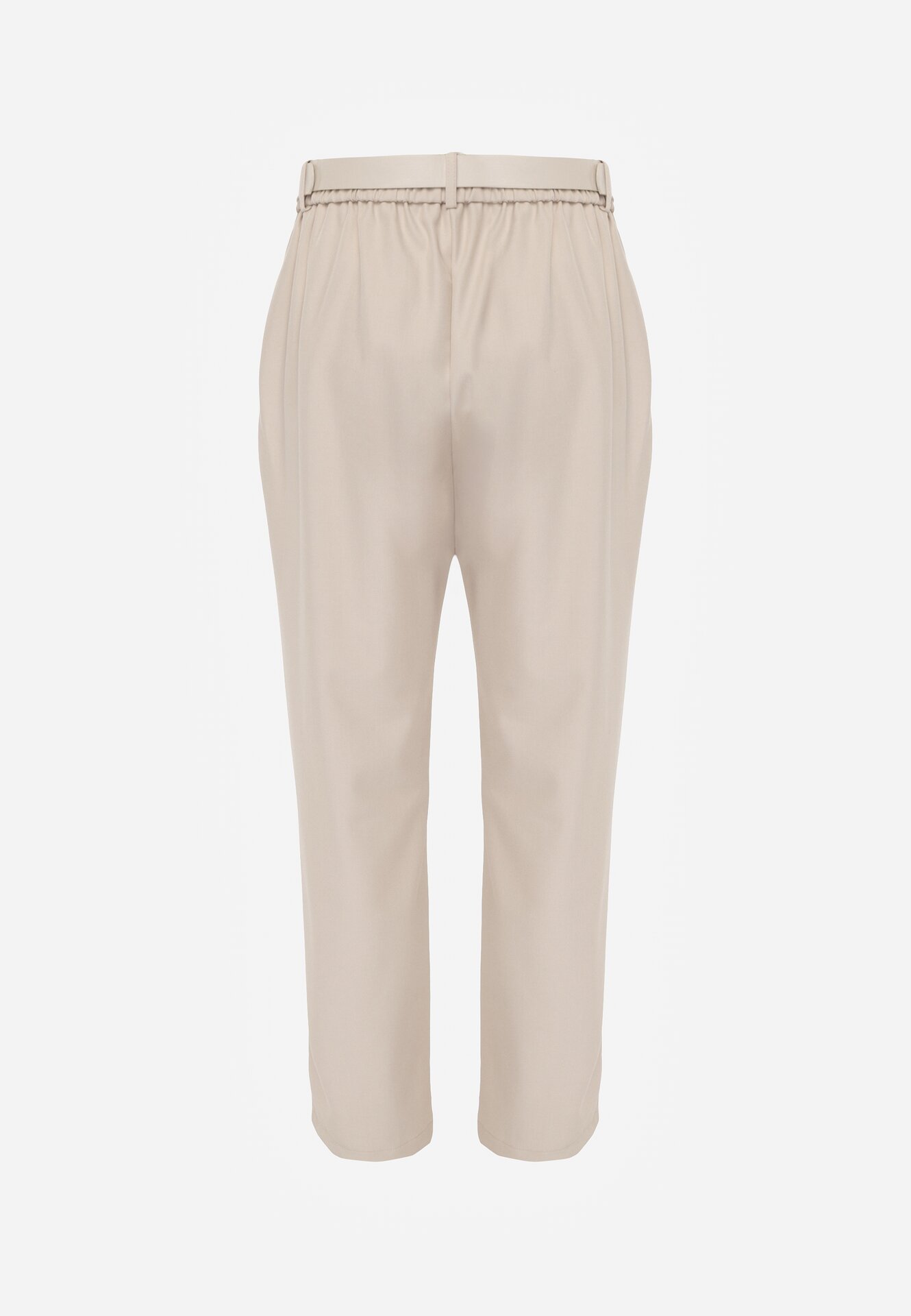 Beżowe Eleganckie Spodnie Cygaretki z Wysokim Stanem i Paskiem z Klamerką Diminas