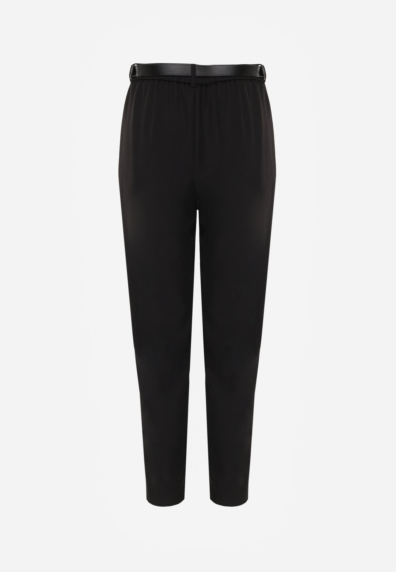 Czarne Spodnie Typu Cygaretki z Wysokim Stanem Paskiem i Klamrą Półksiężycem Vikirae