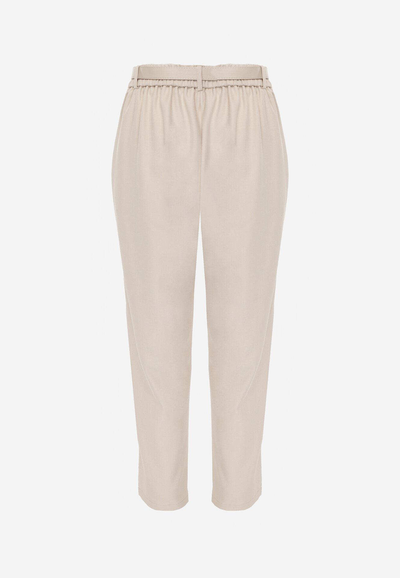 Beżowe Spodnie Typu Cygaretki z Wysokim Stanem Paskiem i Klamrą Półksiężycem Vikirae
