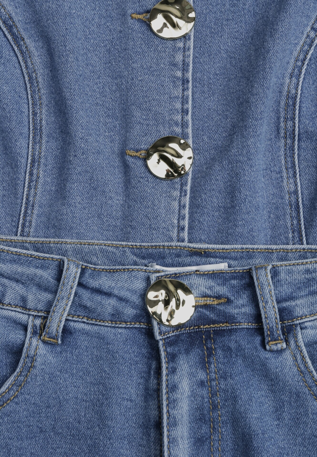 Niebieski Bawełniany Komplet Denimowy Szerokie Jeansy i Kamizelka na Guziki Kathixa