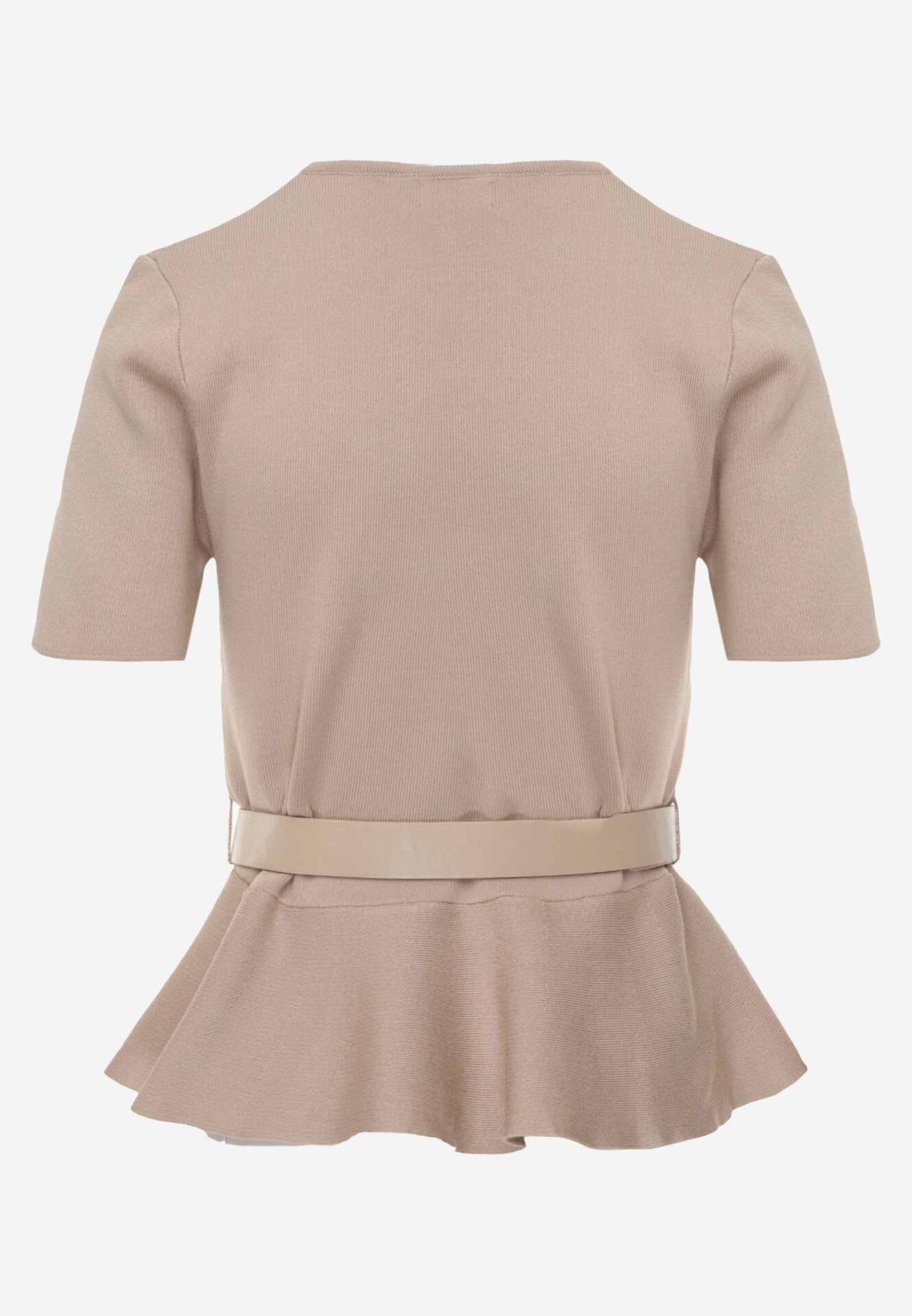 Beżowa Bluzka Dzianinowa z Baskinką i Paskiem Lyvara