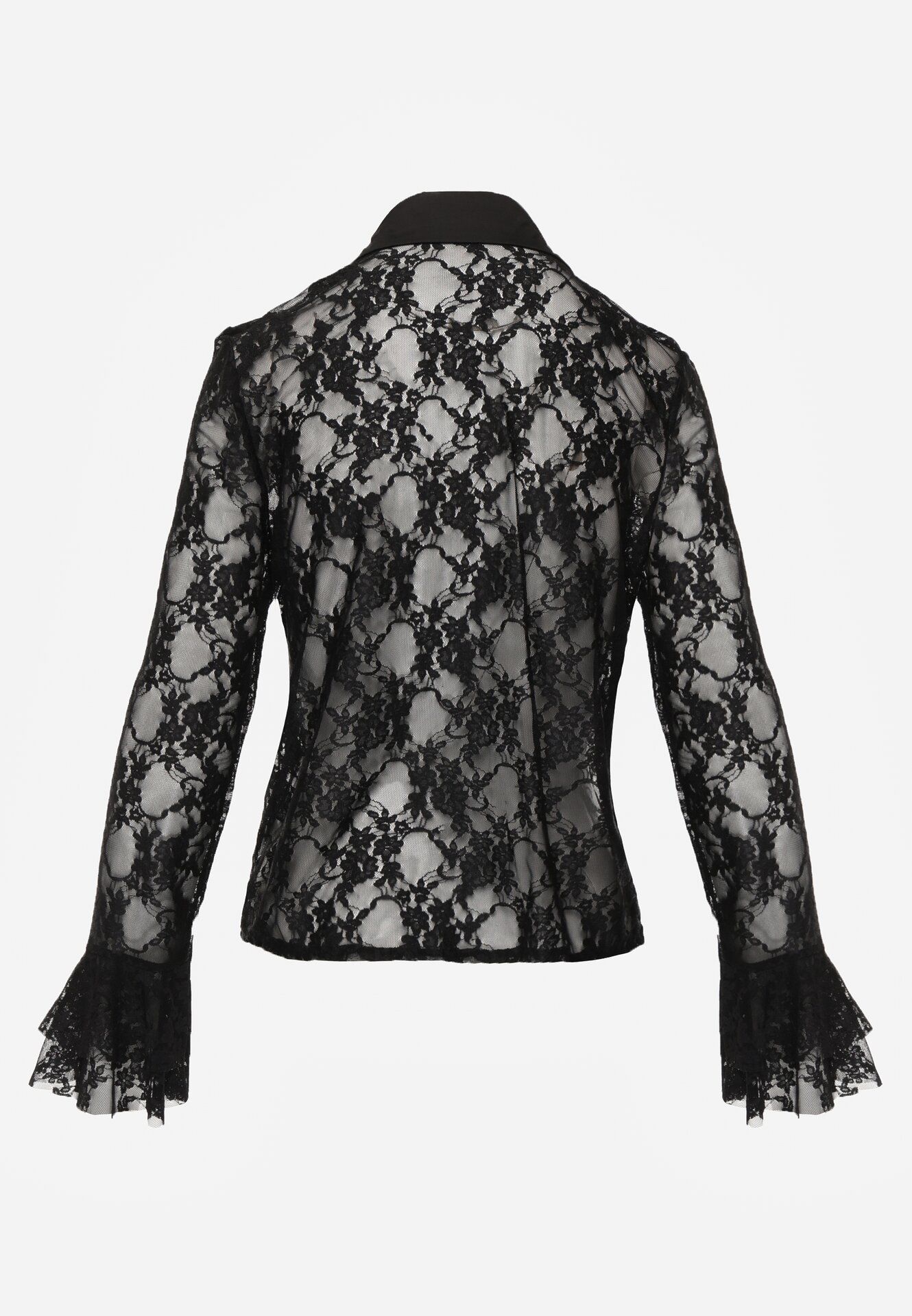 Czarna Koszula Koronkowa z Wiskozy z Bawełną Ozdobiona Falbanami Hermerine
