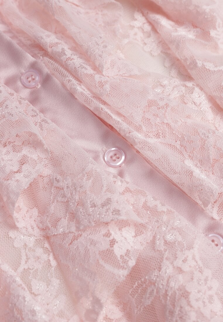 Różowa Koszula Koronkowa z Wiskozy z Bawełną Ozdobiona Falbanami Hermerine