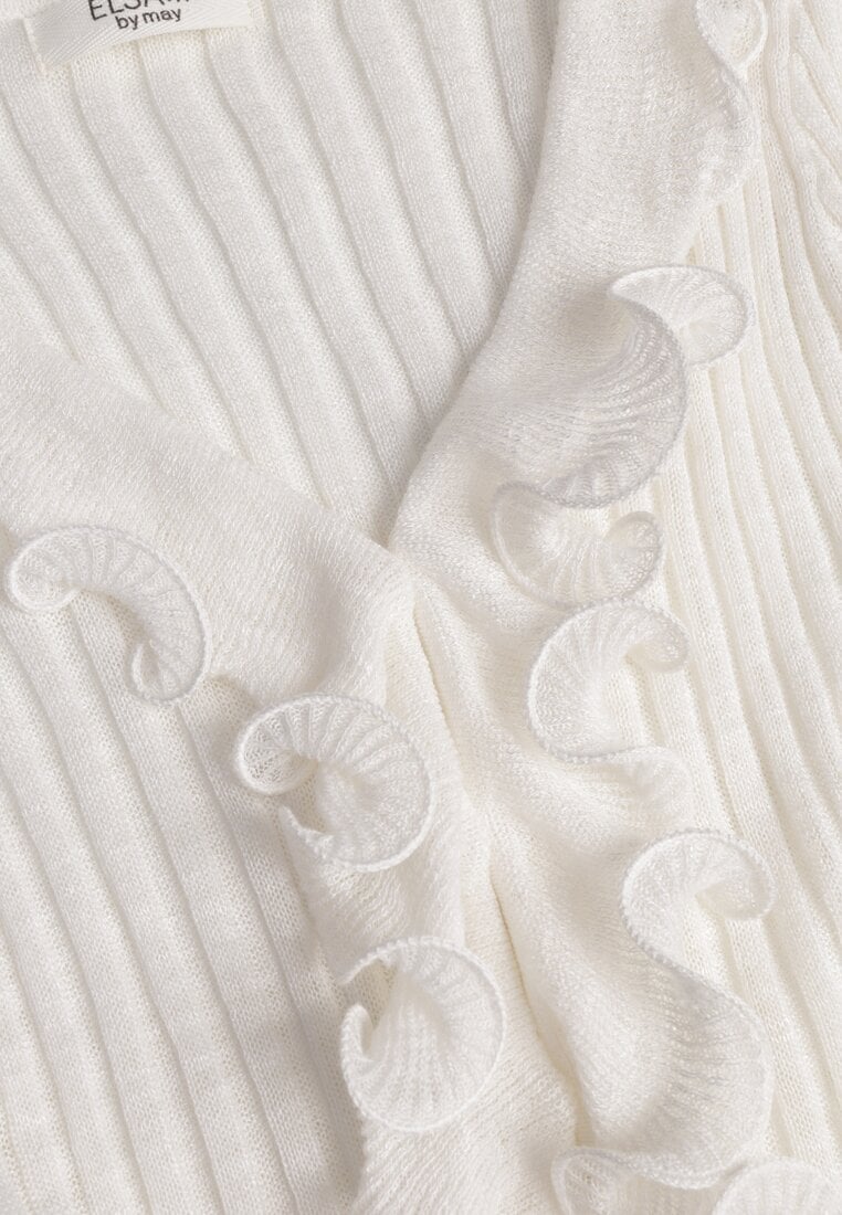 Biała Prążkowana Bluzka z Wiskozą Ozdobiona Falbanami Pronasia