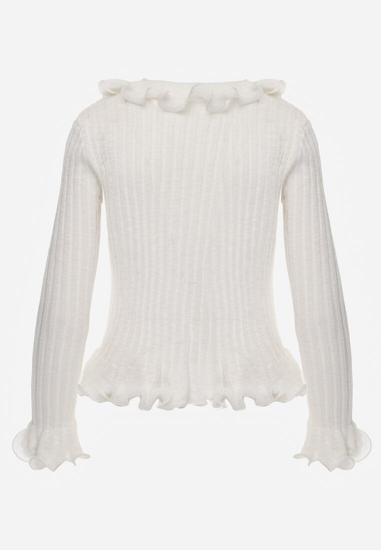 Biała Prążkowana Bluzka z Wiskozą Ozdobiona Falbanami Pronasia